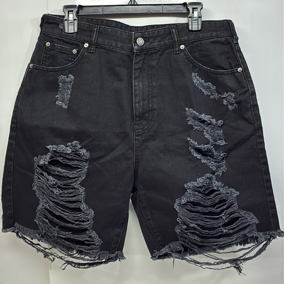 SER.O.YA Jack Distressed Black Denim Shorts size 32 - Picture 1 of 7